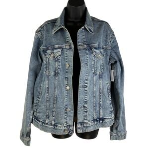 Gap Womens Jacket Denim Stone Wash Blue Size‎ M Trucker Collared Long Sleeve NWT